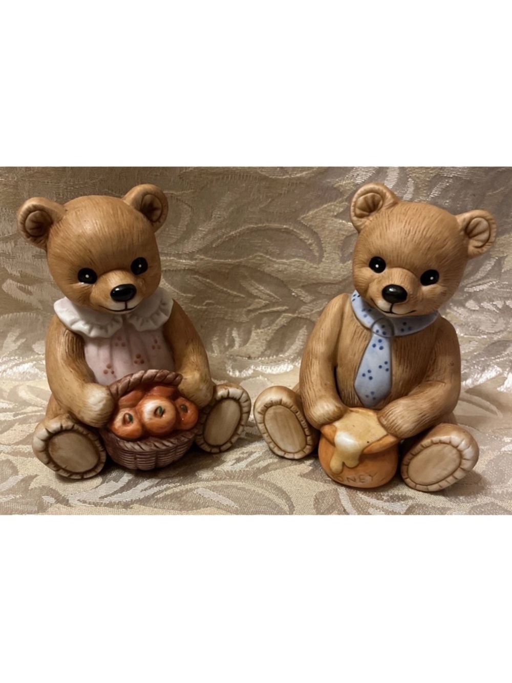 VTG Homco Porcelain Teddy Bear Figurines #1405 Apples & Honey